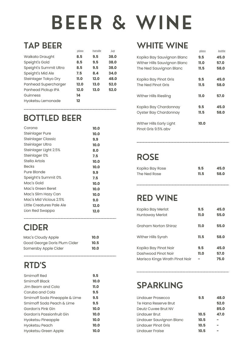 Drinks menu flier