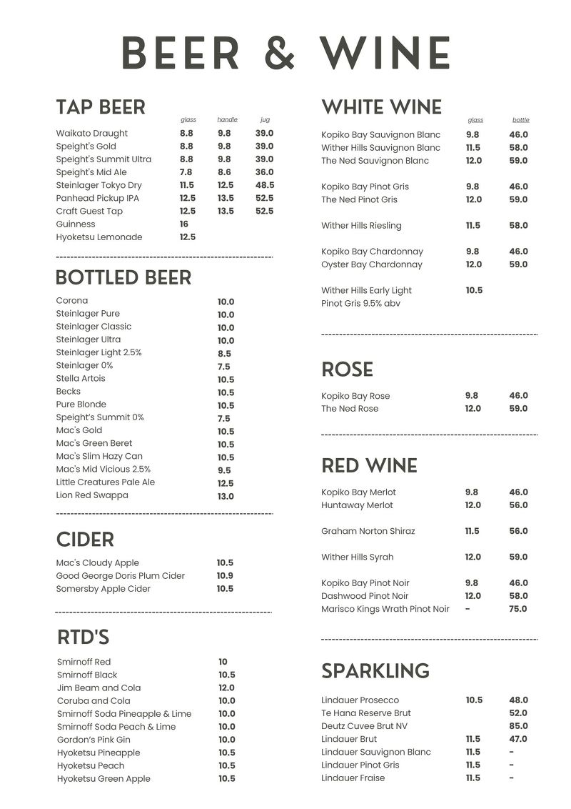 Drinks menu flier
